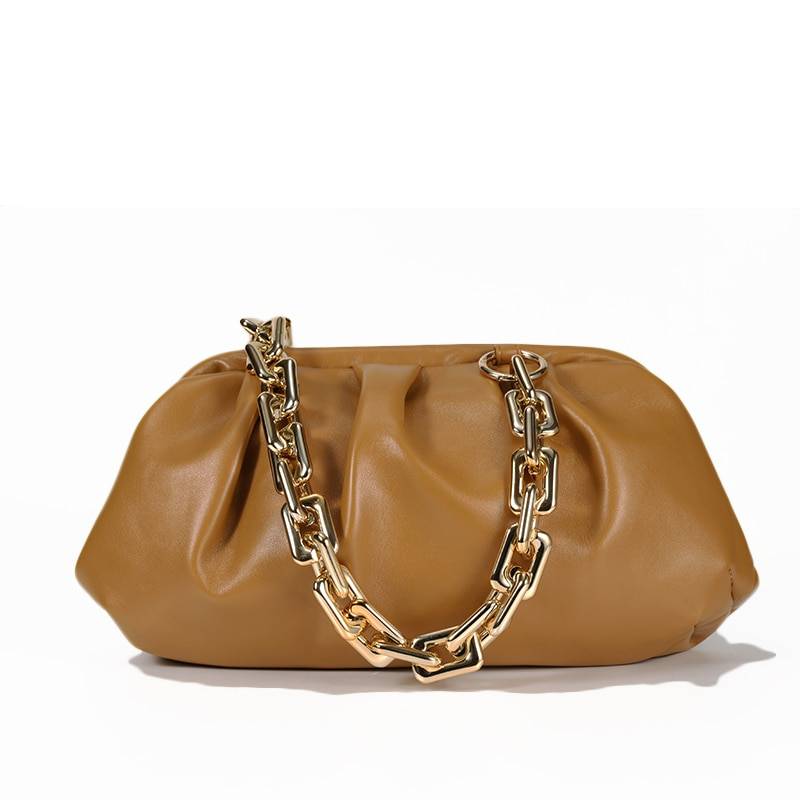 Dumpling Shaped Soft Leather Women's Shoulder Bag with Gold Chain