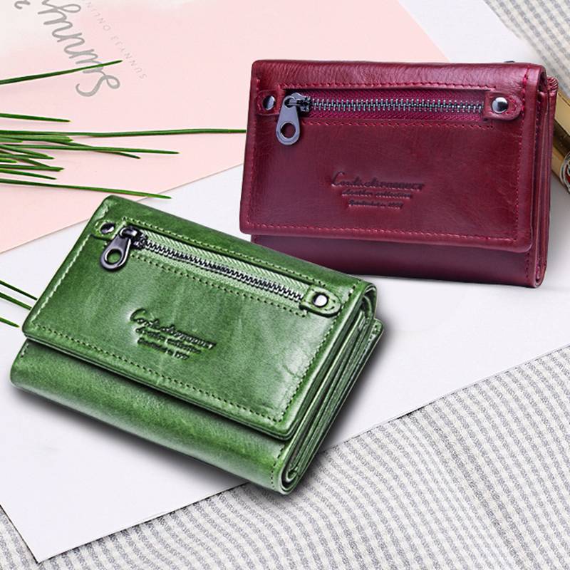 Womens Multi Zipper Genuine Leather Wallet